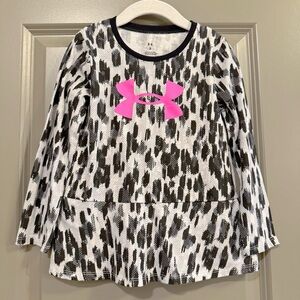 Under Armour Kids' Black & Gray Leopard Long Sleeve Top with Pink Logo Size 5